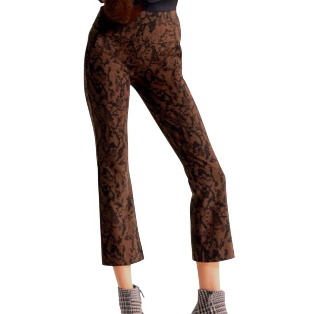 Cabi Cool It Crop Pant Women's Small Brown Black Snake Print Boot Crop Pants